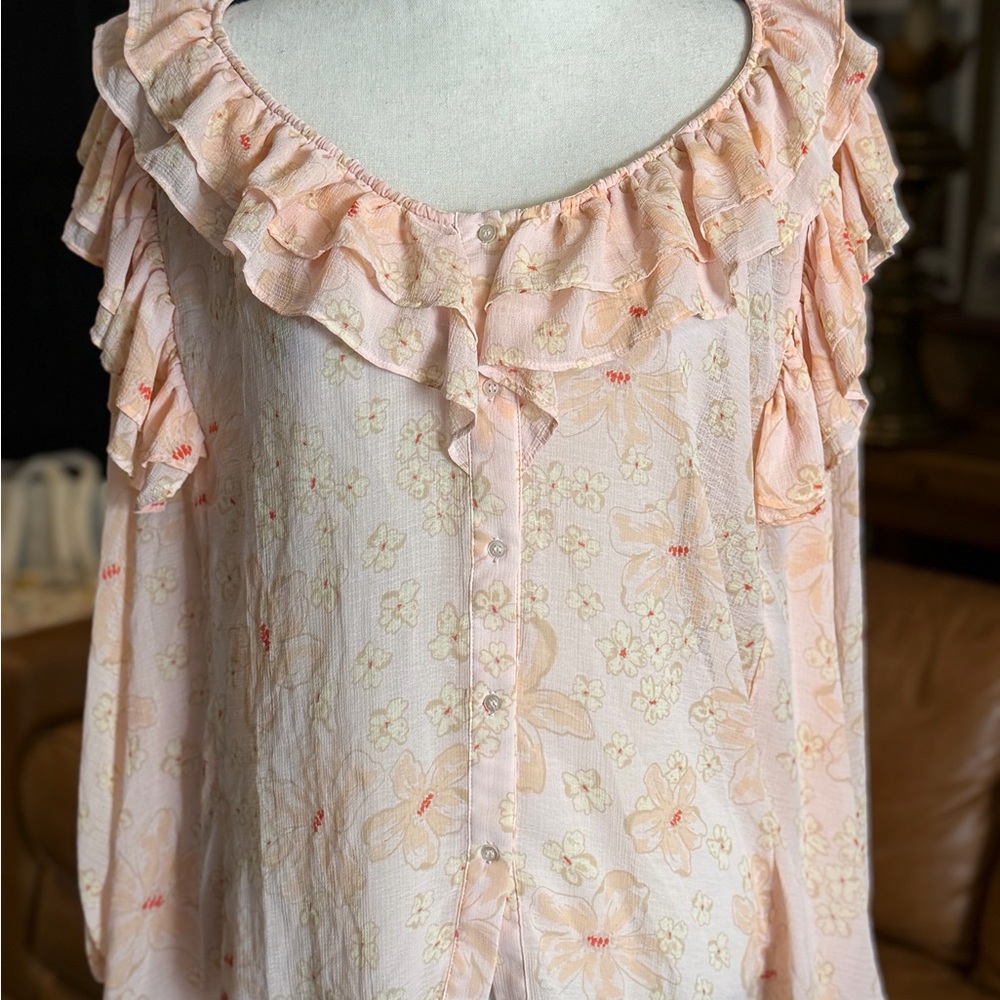 Free People Floral Ruffle Blouse - Light Pink